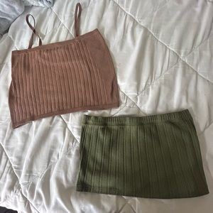 Brown crop-top and green tube top